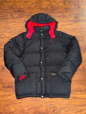 Polo Ralph Lauren Boys Puffer Jacket Black Red Size XL (18-20)